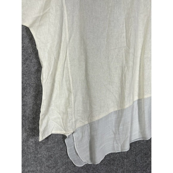 Melissa Paige Linen Blend Asymmetrical Oversize Short Sleeve Top Medium Cream - Picture 9 of 15